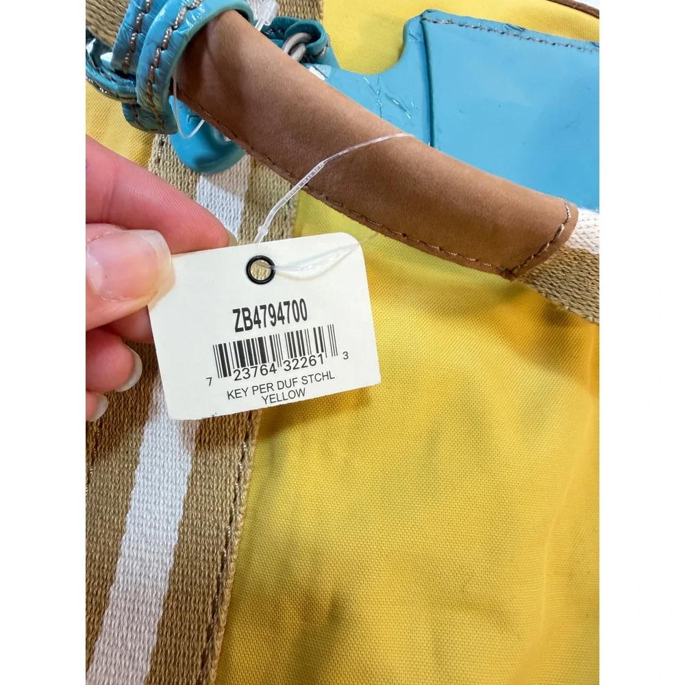 Fossil Key Per Duffle Satchel Yellow Nylon Leather Trim Crossbody Bag